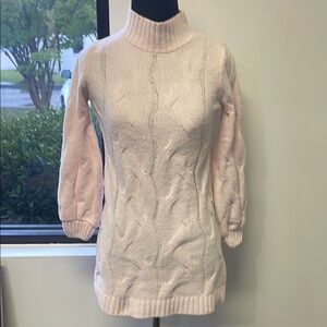 Soft Pink Cowl Neck Cable Knit Sweater